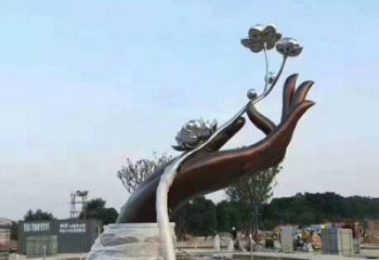 手拈花雕塑制造商，動態雕塑，不銹鋼手拈花雕塑訂做