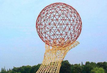 火球雕塑定制，市標(biāo)雕塑，鏤空手托火球雕塑廠家