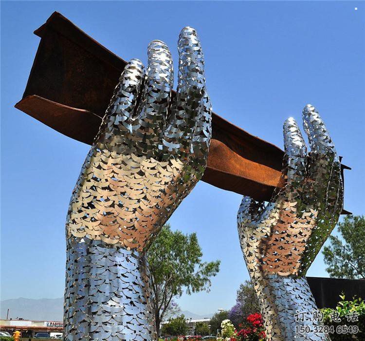 雙手雕塑定制，城市裝飾，花園不銹鋼雙手雕塑承接