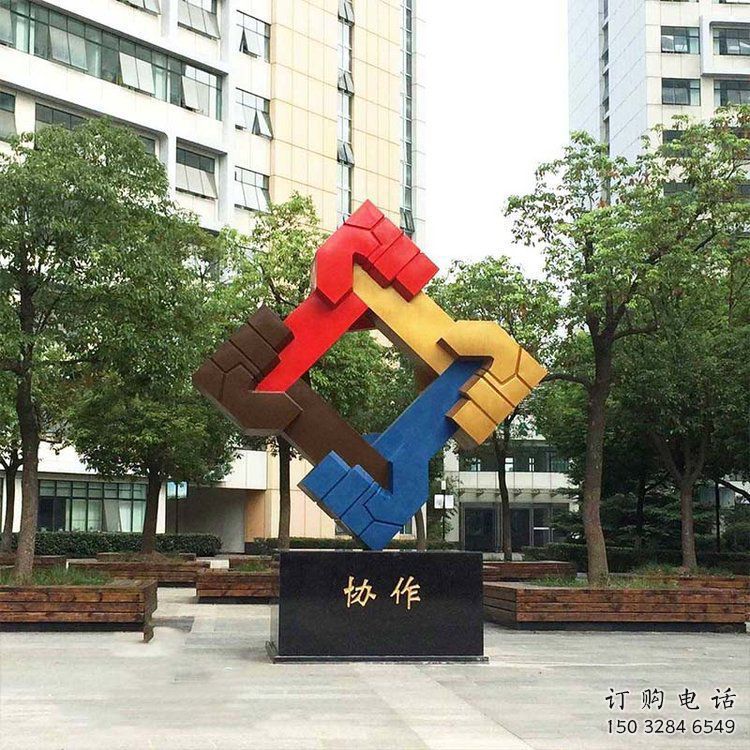握手雕塑指用，多彩藝術(shù)，景觀不銹鋼握手雕塑廠家