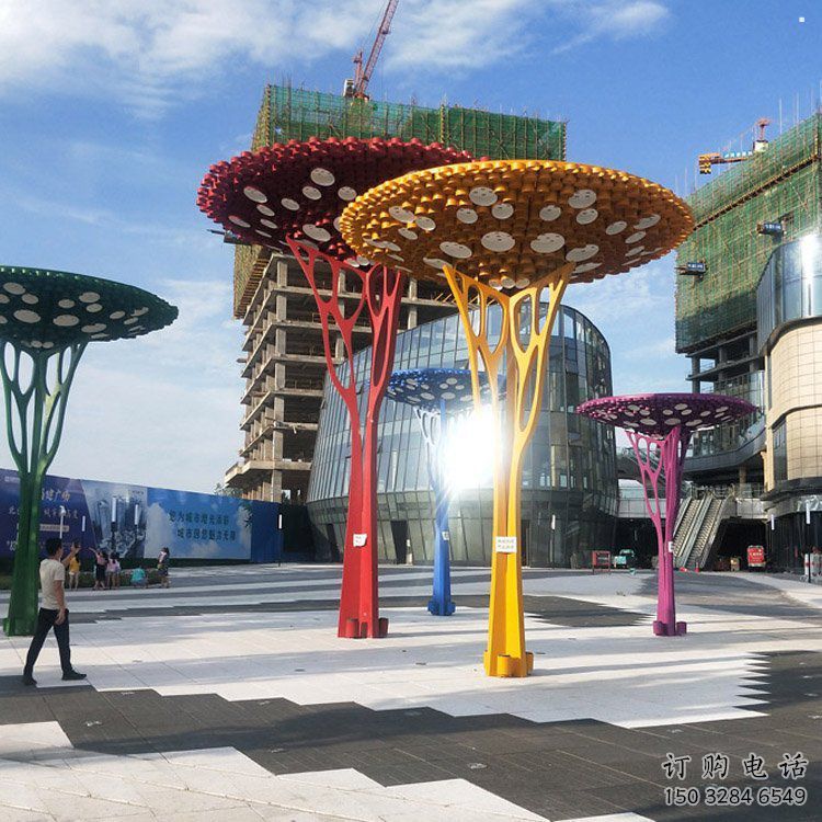 遮陽(yáng)樹(shù)雕塑定制，白鋼構(gòu)件，不銹鋼遮陽(yáng)樹(shù)雕塑廠