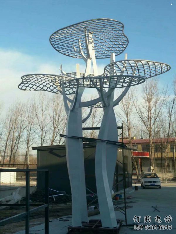 蘑菇樹雕塑定價，街頭雕塑，鏤空蘑菇樹雕塑制作廠家