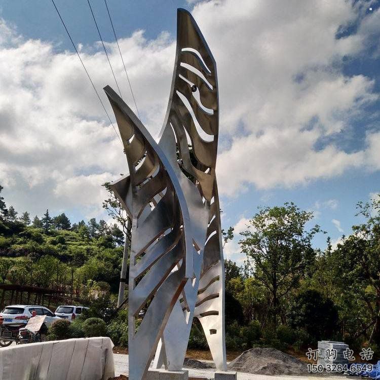 鏡面樹葉雕塑定制，市標雕塑，不銹鋼鏡面樹葉雕塑制作