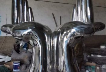 雙手雕塑廠家，酒店擺件，鏡面不銹鋼雙手雕塑訂做