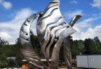 鏡面樹葉雕塑定制，村標(biāo)概念，不銹鋼鏡面樹葉雕塑預(yù)定