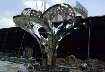 鏡面樹葉雕塑選用，透雕系列，現代不銹鋼鏡面樹葉雕塑優價