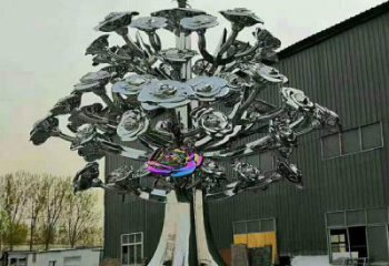 花樹雕塑工廠，廣場雕塑，不銹鋼花樹雕塑點擊