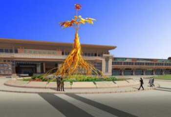 人參雕塑定做，小區雕塑，彩色人參樹雕塑制造商