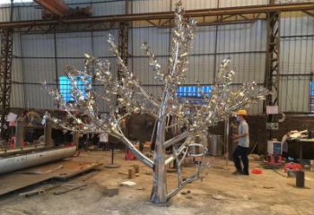 大型楓樹雕塑優選,白鋼構件,不銹鋼楓樹雕塑廠