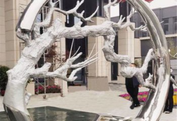 圓環樹雕塑制造商，露天雕塑，不銹鋼圓環樹雕塑訂做