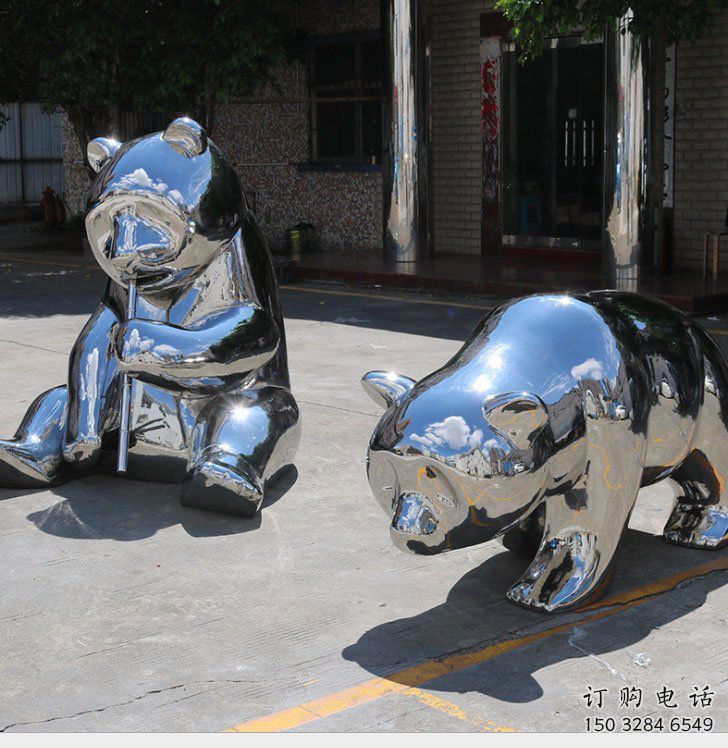 熊貓雕塑通用，街景小品，不銹鋼熊貓雕塑制造