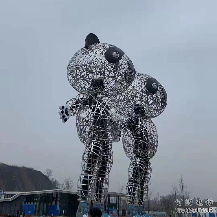 鏤空熊貓雕塑制造商，廣場雕塑，鏤空熊貓雕塑廠家