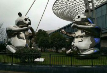熊貓雕塑承接，城市裝飾，大型不銹鋼熊貓雕塑生產商
