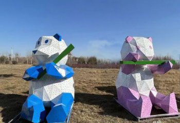 景觀熊貓雕塑批發(fā)，幾何工藝，切面熊貓雕塑承接