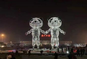 金屬熊貓雕塑制造，景觀雕塑，鏤空熊貓雕塑制作廠家