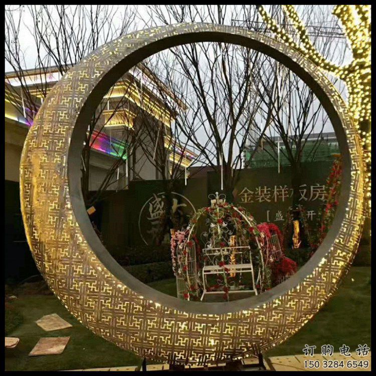 月牙雕塑訂做，城市裝飾，庭院鏤空月牙雕塑展品