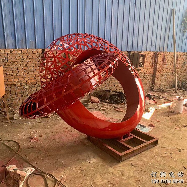 抽象雙環雕塑展品，小區雕塑，不銹鋼雙環雕塑制作精選