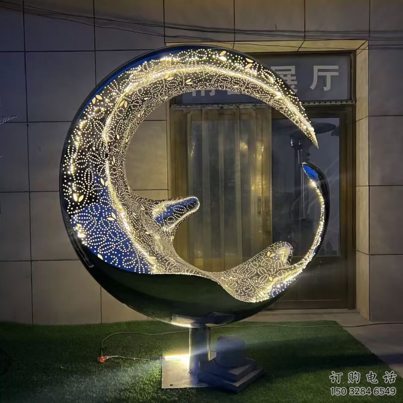 制造圓環雕塑專供，地標擺件，燈光圓環雕塑訂做