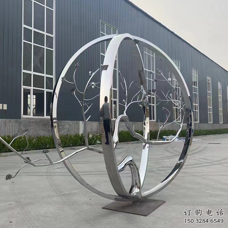 庭院圓環(huán)雕塑，鏡面歐式雕塑，網(wǎng)格形式