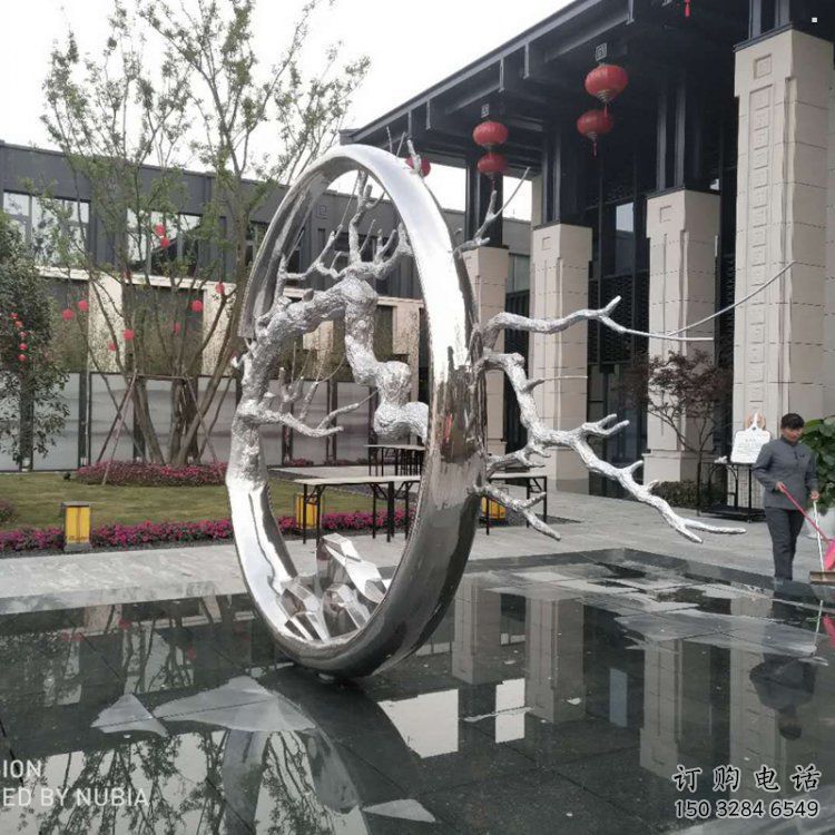 圓環樹雕塑定制，市標雕塑，不銹鋼圓環樹雕塑定做