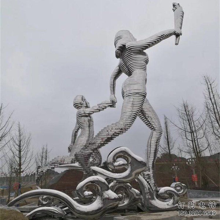 火炬人雕塑，鏡面工藝-不銹鋼螺旋造型雕塑