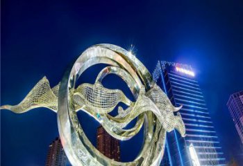 雙環雕塑展品，彩鋼制作，不銹鋼雙環雕塑精品