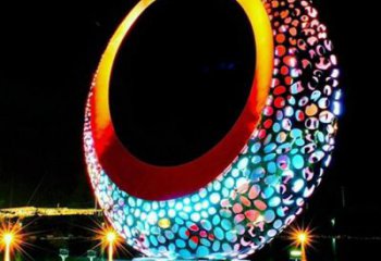 燈光圓環雕塑廠，鏤空原理設計，不銹鋼圓環雕塑生產商