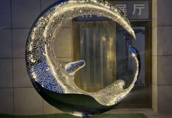 制造圓環雕塑專供，地標擺件，燈光圓環雕塑訂做