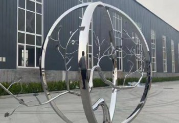 庭院圓環(huán)雕塑，鏡面歐式雕塑，網(wǎng)格形式