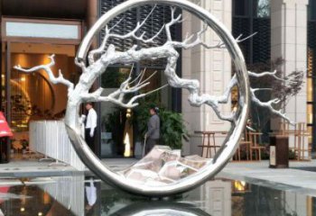 圓環樹雕塑訂做，戶外雕塑，不銹鋼圓環樹雕塑供給