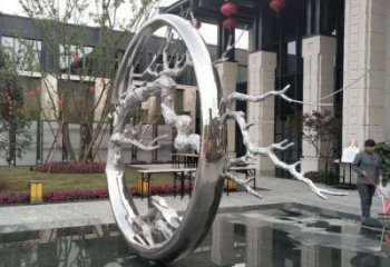 圓環(huán)樹(shù)雕塑定制，市標(biāo)雕塑，不銹鋼圓環(huán)樹(shù)雕塑定做