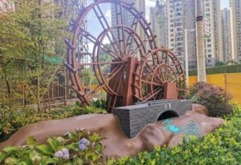 水車雕塑選用，小區擺件，大型水車雕塑公司