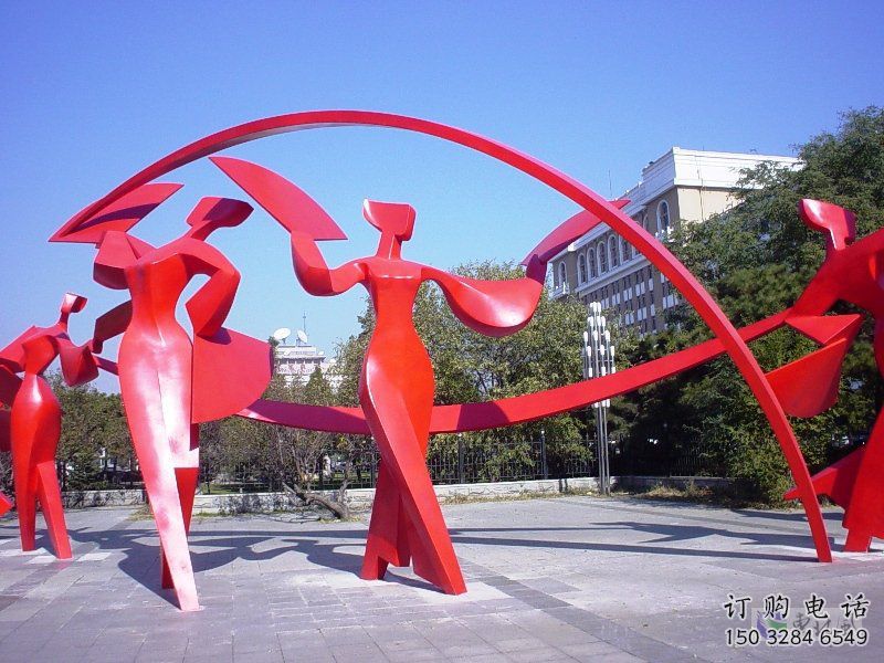 臺(tái)江扭秧歌雕塑，民俗舞蹈雕塑，不銹鋼抽象音樂(lè)人雕塑