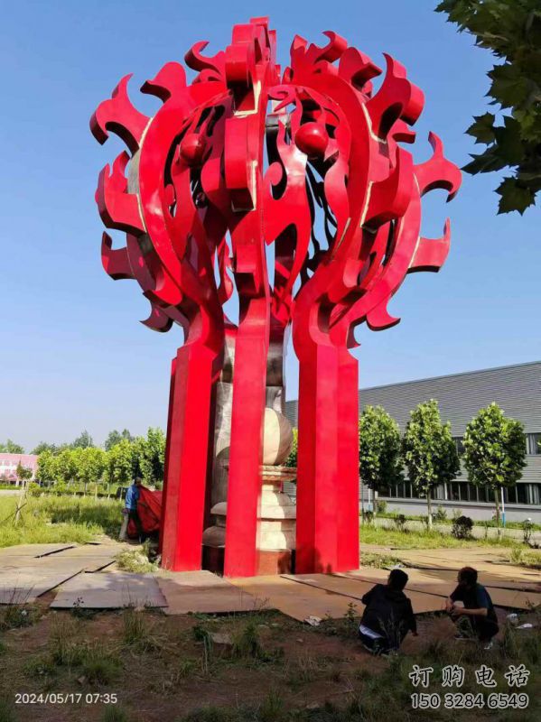 東方火球雕塑，精神堡壘火球雕塑落地展示