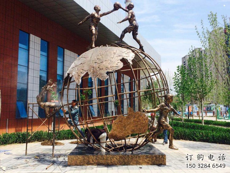 五指山地球儀雕塑選定，拉絲工藝，地球儀人物雕塑預定