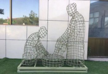 南平鏤空洗腳雕塑制作，園林裝飾，鐵藝孝道人物雕塑