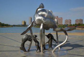 武鳴蓮蓬嬉戲雕塑，城市植物景觀雕塑，不銹鋼鏡面效果