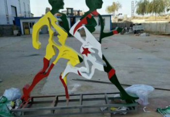 小河賽跑雕塑，鏤空工藝制作，不銹鋼烤漆體育人物雕塑