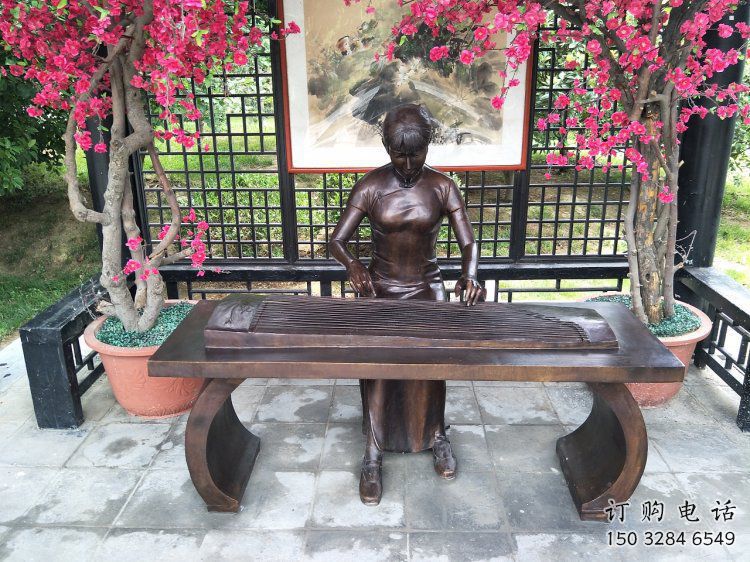 衡水彈古箏雕塑廠家，景觀概念，民俗人物雕塑通用