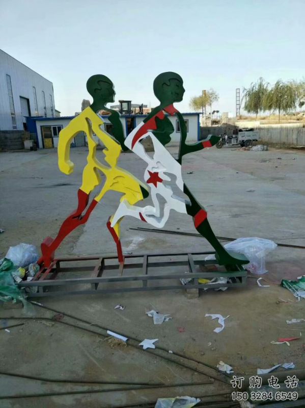 烏海賽跑雕塑，鏤空工藝制作，不銹鋼烤漆體育人物雕塑