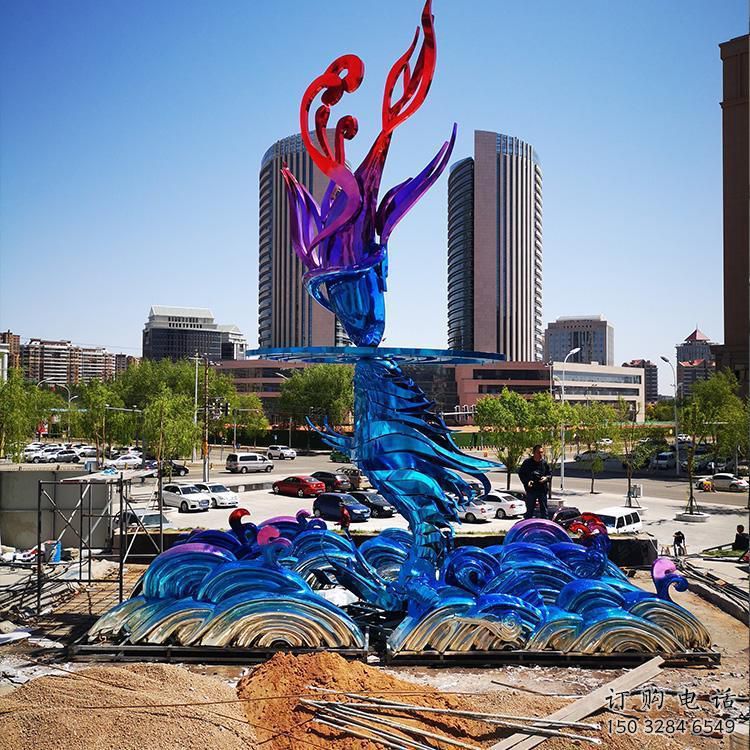 街道海浪雕塑，鍛造景觀雕塑，古銅效果