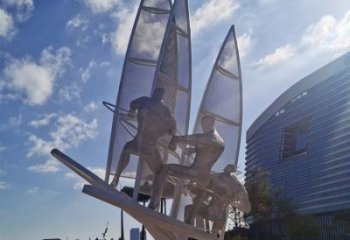 街道帆船雕塑，鍛造景觀雕塑，古銅效果