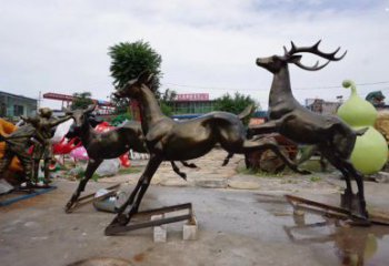 聊城戶外小鹿批發(fā)，動(dòng)物雕塑，梅花鹿銅雕塑供求