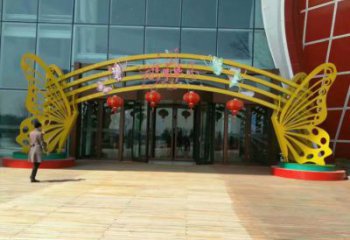 商洛蝴蝶拱門雕塑，鏤空烤漆效果，不銹鋼小區標識雕塑