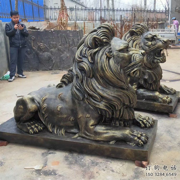 怒江大型趴獅雕塑，仿銅動物雕塑，玻璃鋼獅子雕塑制作