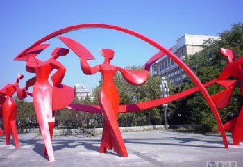 官渡扭秧歌雕塑，民俗舞蹈雕塑，不銹鋼抽象音樂人雕塑